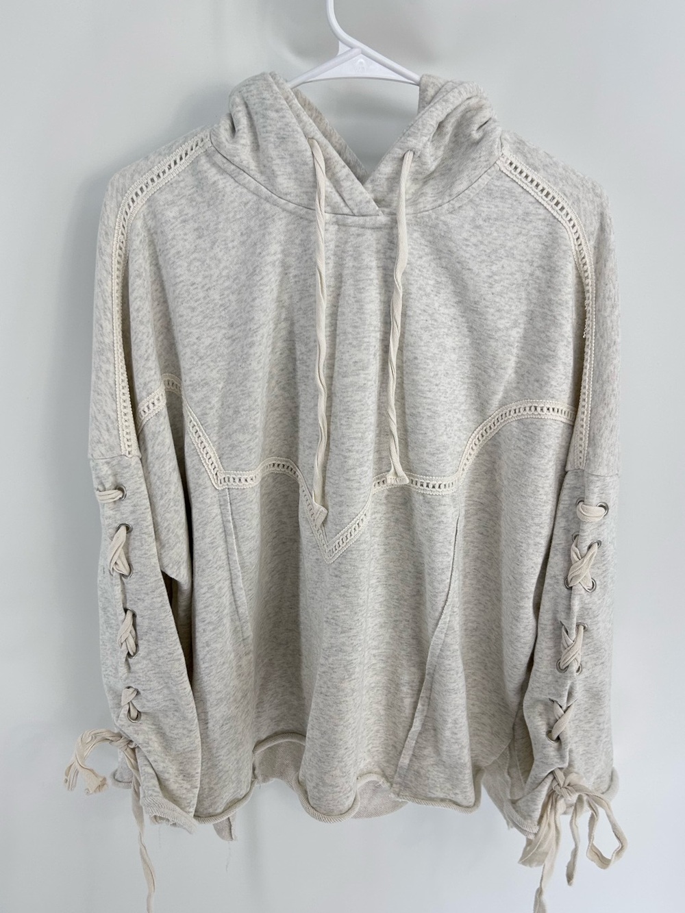 POL Urban Boho Lace-Up Hoodie - Oatmeal S